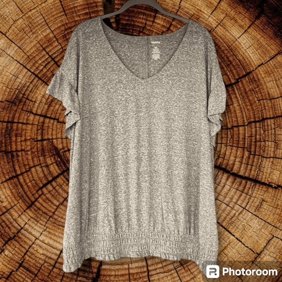 Sonoma Flutter Ruffle Sleeve V-Neck Tee. Plus size 2X. Heather Brown. - Picture 1 of 8